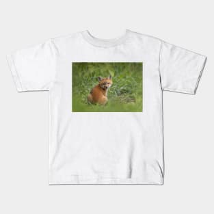 Red fox kit in the grass Kids T-Shirt